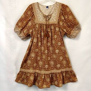 New Old Navy Floral Puff Sleeve Boho Peasant Short Dress / Size Medium